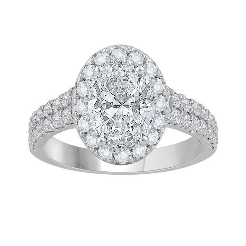 New Brilliance 14K White Gold Lab Grown 3.00CTW Oval Diamond Halo Ring
