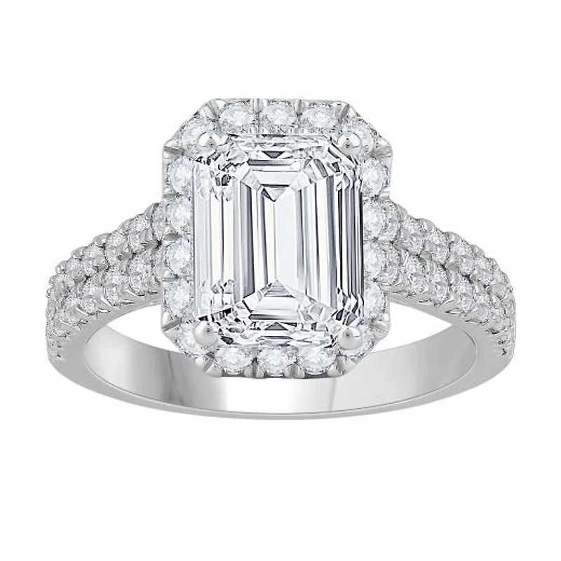 New Brilliance 14K White Gold Lab Grown 2.93CTW Emerald Diamond Halo Ring