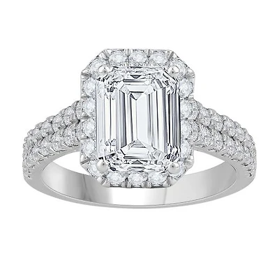 New Brilliance 14K White Gold Lab Grown 2.93CTW Emerald Diamond Halo Ring