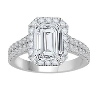 New Brilliance 14K White Gold Lab Grown 2.93CTW Emerald Diamond Halo Ring