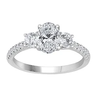 New Brilliance 14K White Gold Lab Grown 2.14CTW Oval Diamond Three Stone Ring