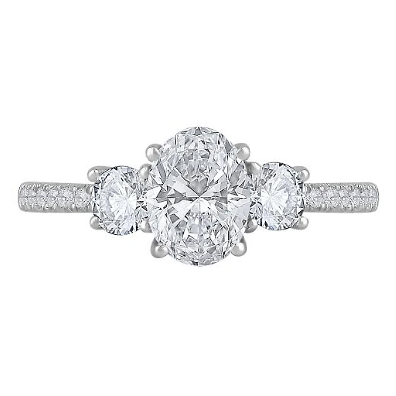New Brilliance 14K White Gold Lab Grown 2.14CTW Oval Diamond Three Stone Ring