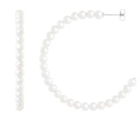 Sterling Silver 4-5mm White Freshwater Pearl Hoop Earrings