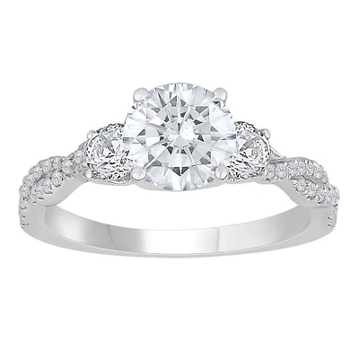New Brilliance 14K White Gold Lab Grown 2.18CTW Three Stone Bridal Ring