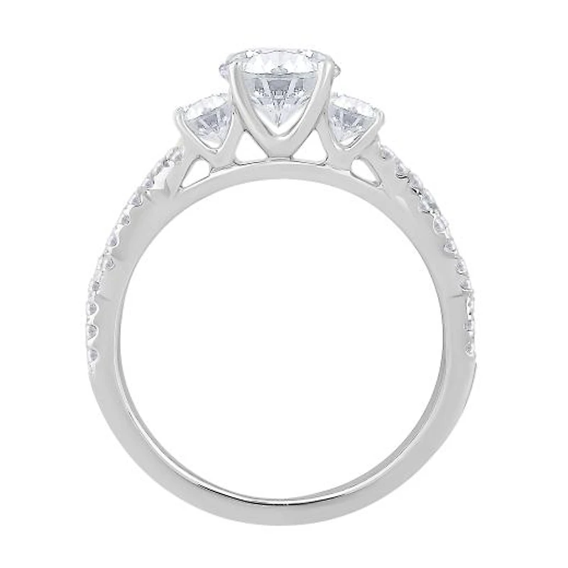 New Brilliance 14K White Gold Lab Grown 2.18CTW Three Stone Bridal Ring