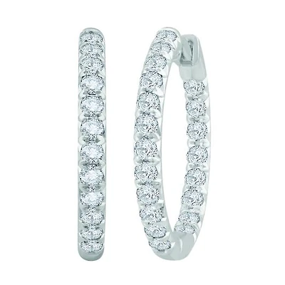 10K White Gold 2.00CTW Diamond Inside Out Hoop Earrings