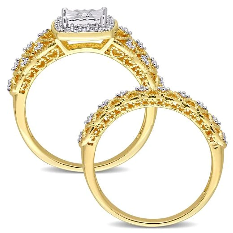 Julianna B Yellow Plated Sterling Silver 0.28CTW Diamond Bridal Set