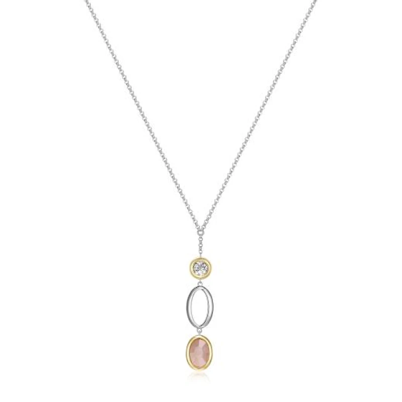 Elle Mirage Gold Plated Two Tone Rose Quartz & White Topaz 16" + 3" Necklace