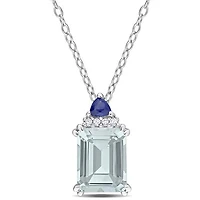 Julianna B Sterling Silver Aquamarine, Blue Sapphire & Diamond Pendant