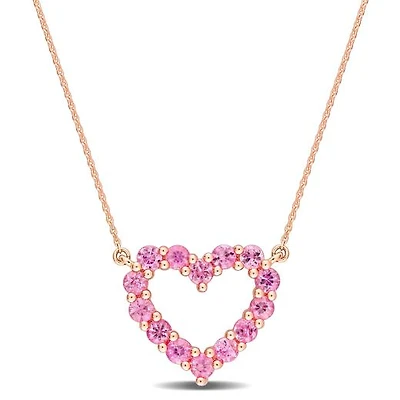 Julianna B 10K Rose Gold Pink Sapphire Heart Pendant 17