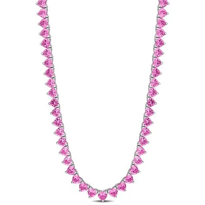 Julianna B Sterling Silver Created Pink Sapphire Tennis Necklace 18