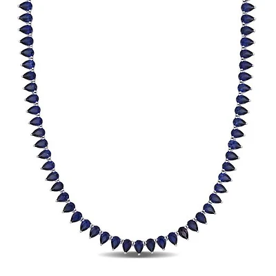 Julianna B Sterling Silver Created Blue Sapphire Tennis Necklace 18