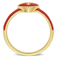 Julianna B Sterling Silver Yellow Plated Created White Sapphire Red Enamel Ring