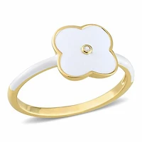 Julianna B Sterling Silver Yellow Plated Created White Sapphire and Enamel Ring