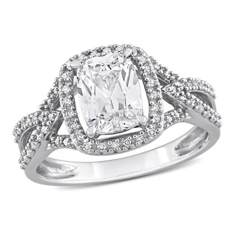 Julianna B 10K White Gold Created Sapphire and Diamond Ring