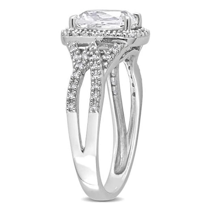 Julianna B 10K White Gold Created Sapphire and Diamond Ring