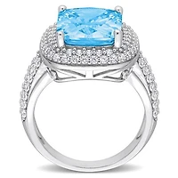 Julianna B Sterling Silver Blue and White Cubic Zirconia Ring