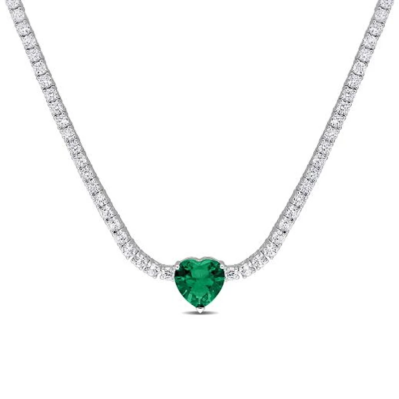 Julianna B Sterling Silver Green Cubic Zirconia Created White Sapphire Necklace
