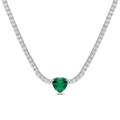Julianna B Sterling Silver Green Cubic Zirconia Created White Sapphire Necklace