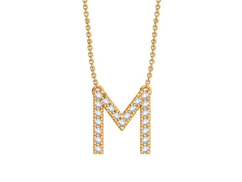 Bella Moda 10K Yellow Gold 0.10CTW Diamond Initial "M" Necklace