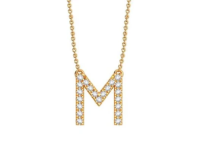 Bella Moda 10K Yellow Gold 0.10CTW Diamond Initial "M" Necklace