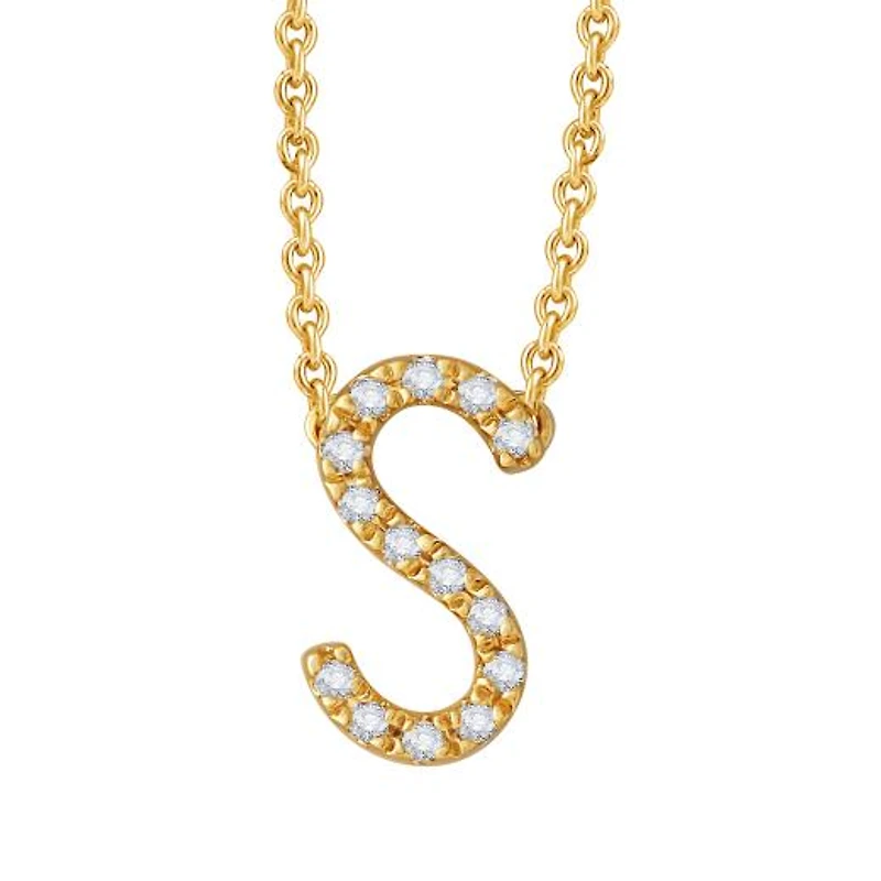 Bella Moda 10K Yellow Gold 0.10CTW Diamond Initial "S" Necklace