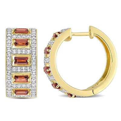 Julianna B Sterling Silver Garnet Hoop Earrings