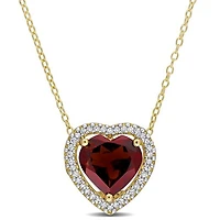 Julianna B Sterling Silver Yellow Plated Garnet and Diamond Heart Pendant