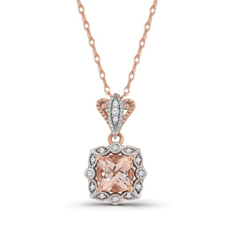 10K Rose Gold Morganite and Diamond 18" Pendant