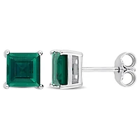 Julianna B Sterling Silver Created Emerald Stud Earrings