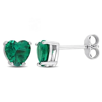Julianna B Sterling Silver Created Emerald Stud Earrings