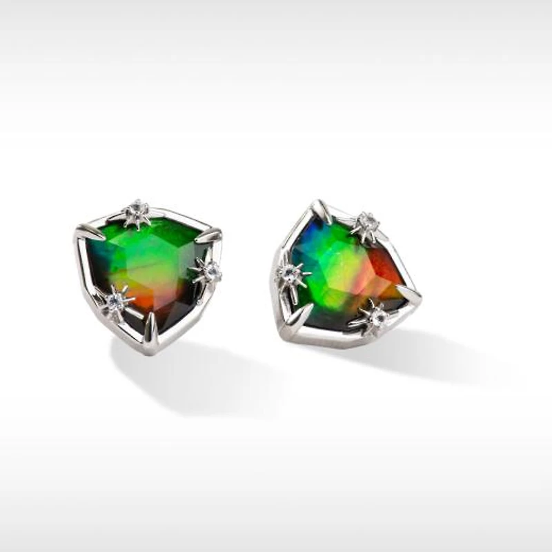Korite Starlight Sterling Silver Ammolite and White Topaz Earrings