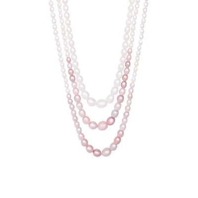 Sterling Silver 60" 4MM-11MM White and Purple Freshwater Pearl Necklace