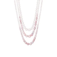 Sterling Silver 60" 4MM-11MM White and Purple Freshwater Pearl Necklace