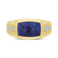 10K Yellow Gold Created Sapphire & Diamond Ring