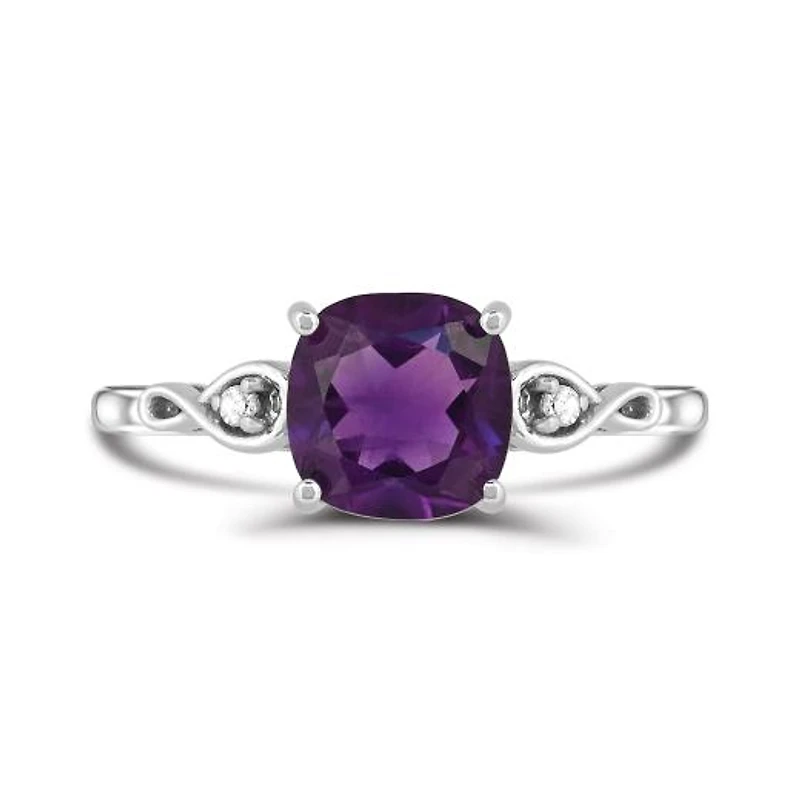 10K White Gold Amethyst and Diamond Infinity Ring