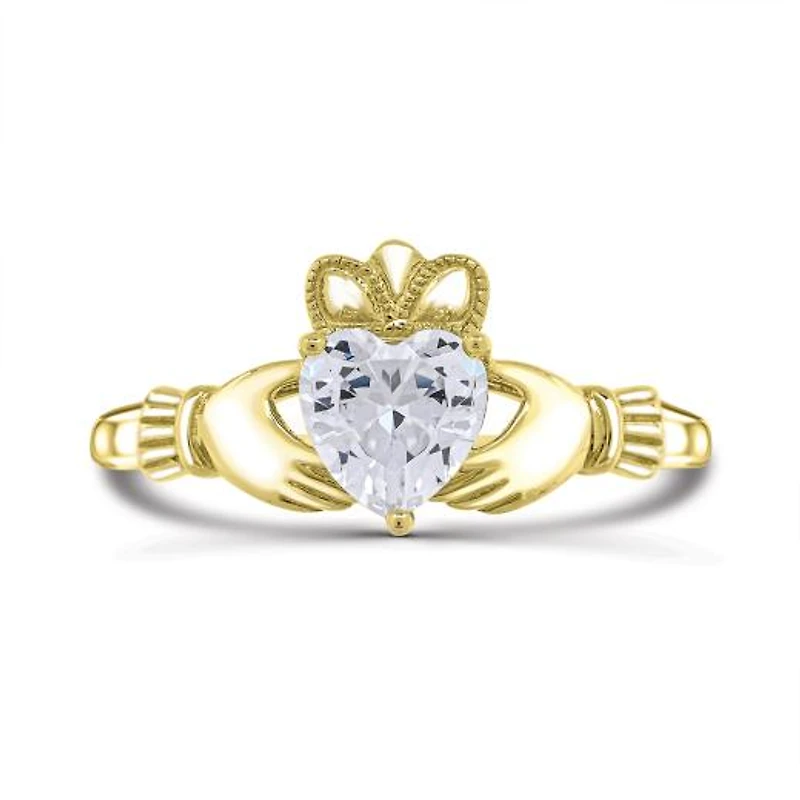 10K Yellow Gold Cubic Zirconia Claddagh Ring