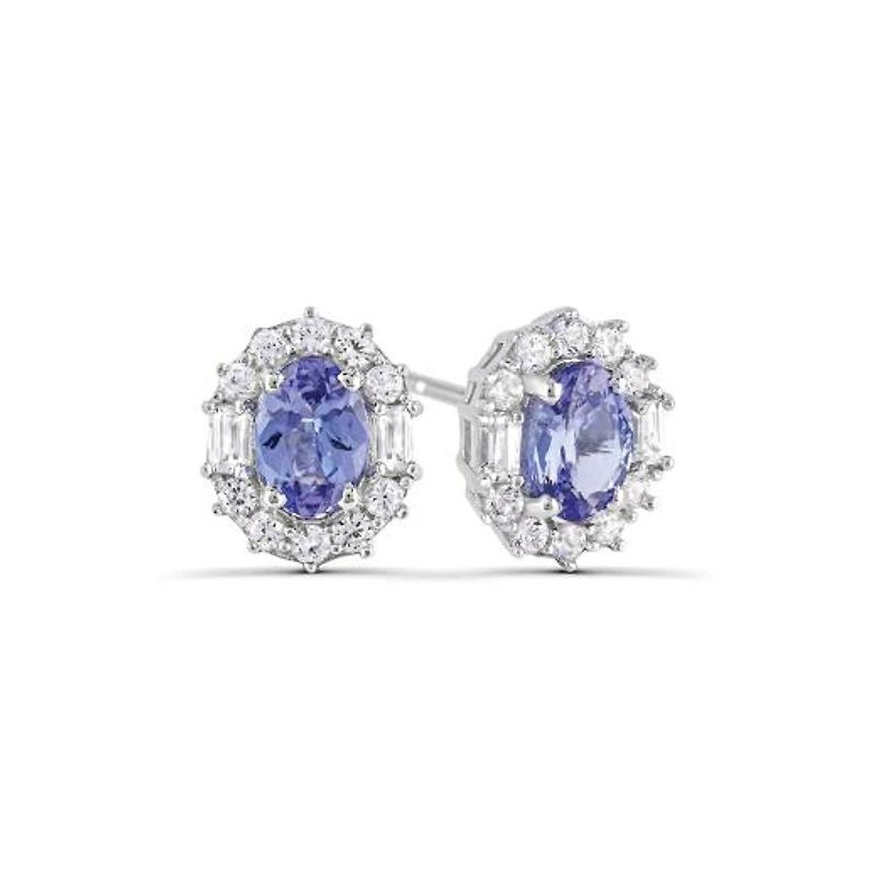 Sterling Silver Tanzanite and White Zircon Earrings