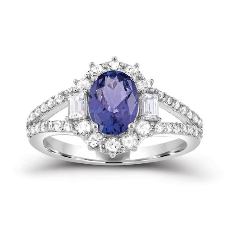 Sterling Silver Tanzanite and White Zircon Ring