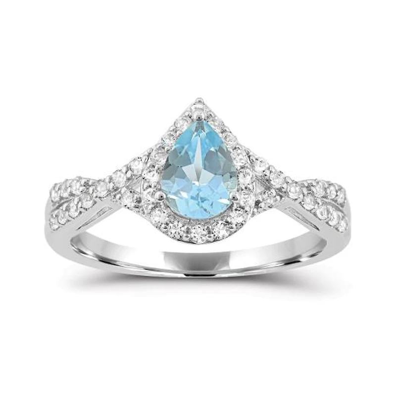 Sterling Silver Sky Blue Topaz and White Topaz Ring