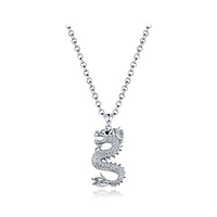 Sterling Silver Cubic Zirconia Dragon 24" Pendant