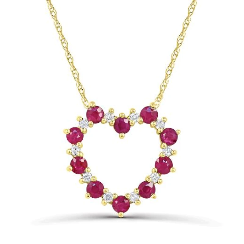 14K Yellow Gold Ruby and Diamond Heart Pendant