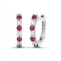 14K White Gold Ruby and Diamond Hoop Earrings
