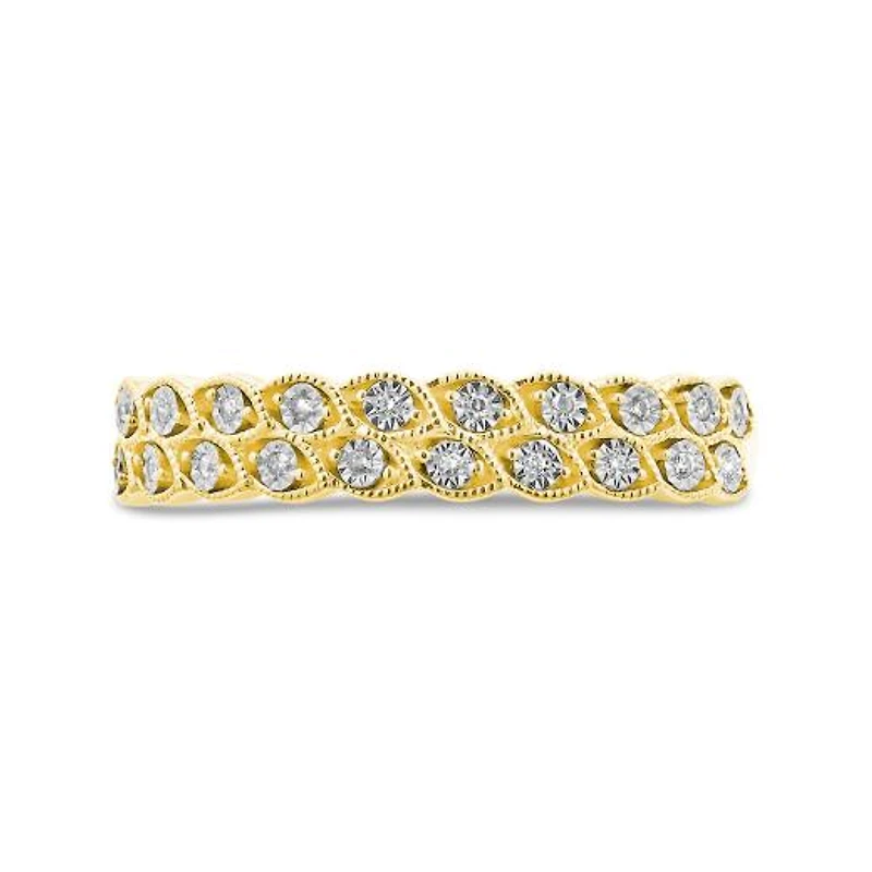 10K Yellow Gold Double Row Diamond Stacking Ring