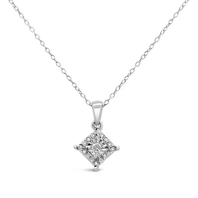 Sterling Silver Diamond Square Shaped Pendant