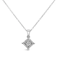 Sterling Silver Diamond Square Shaped Pendant