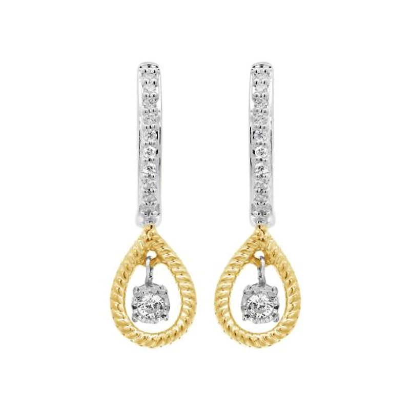 Dancing Diamonds Sterling Silver and 10k Yellow Gold 0.15CTW Diamond Hoops