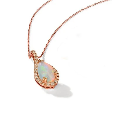 14K Strawberry Gold Neopolitan Opal Diamond Pendant