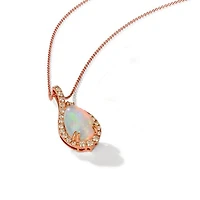 14K Strawberry Gold Neopolitan Opal Diamond Pendant