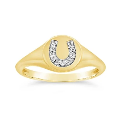 Charmables 10K Yellow Gold Diamond Horseshoe Signet Ring